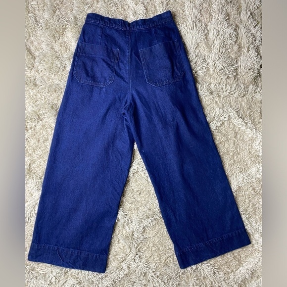 Zara trf Denim Dark Wash High Waist Wide Leg Paper Bag Waist Jeans Size 4 *Flaw - Picture 2 of 7